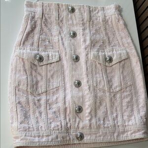 Balmain Light Pink Mini Skirt with Silver Buttons